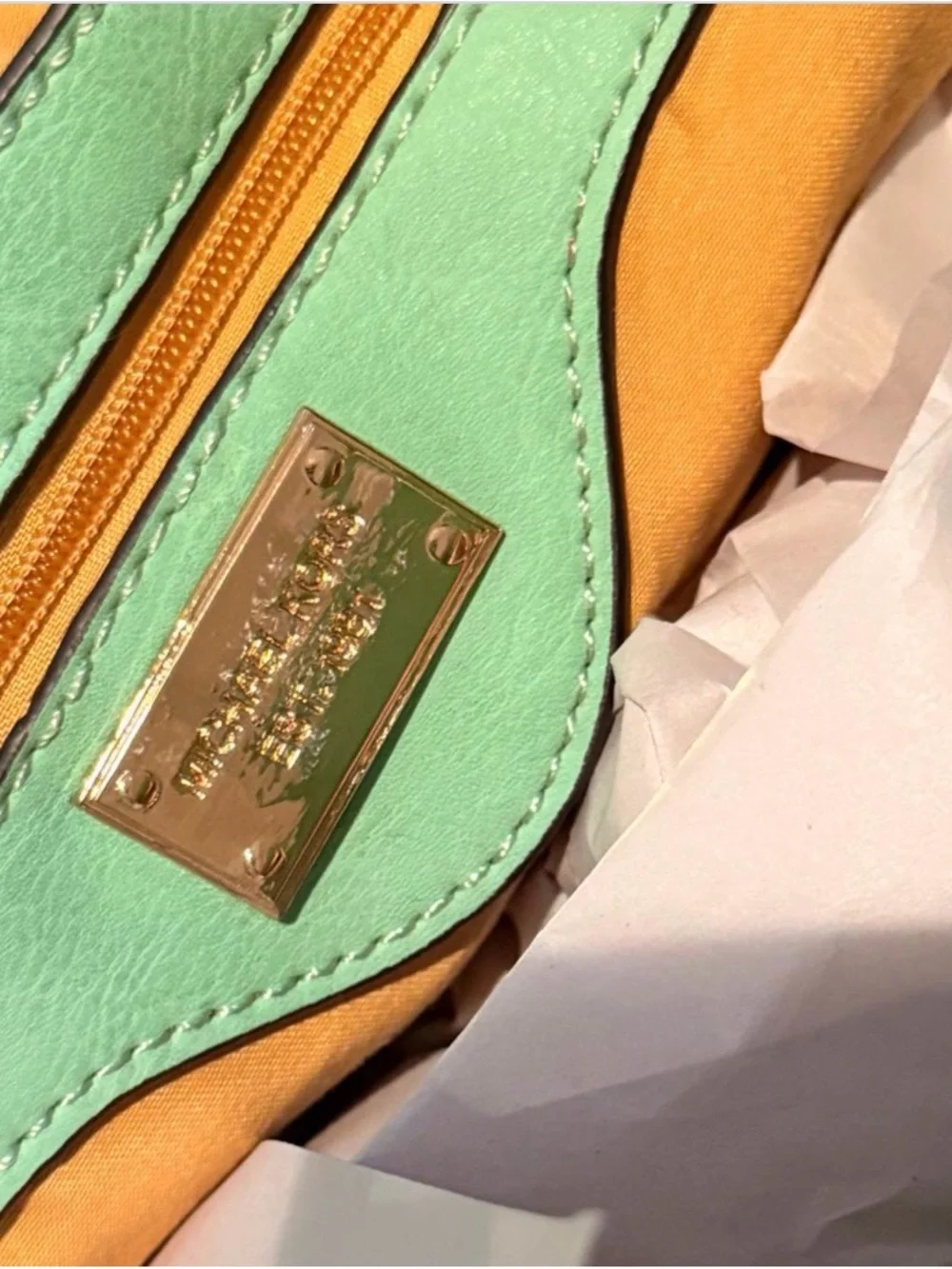 Michael Kors Mint Green Croc-Embossed Shoulder Tote with Gold Logo